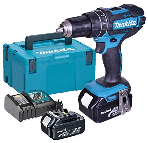 Makita DHP482RTJ 18V Li-ion LXT Combi Drill Complete with 2 x 5.0 Ah Batteries and Charger Supplied in a Makpac Case