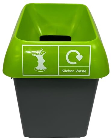 Chabrias 30 Litre Lime Lid & Kitchen Waste Label Recycling Bin – UK Made 100% Recycled Plastic – Colour Coded for Simpler Recycling
