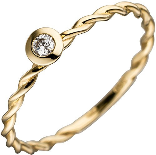 Jobo Damen-Ring geflochten aus 14 Karat 585 Gold mit Diamant Größe 50