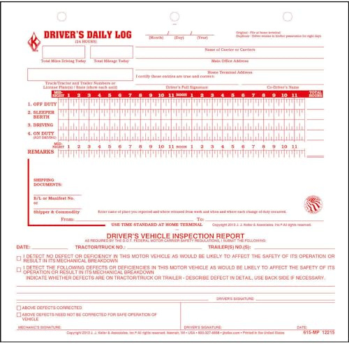 Mid-Size Driver Daily Log 5-pk. w/Simplified Driver Vehicle Inspection Report - Shrinkwrapped Loose-Leaf Format with 31 Sets, 2-Ply Carbonless, 8.5 x 8.25, J. J. Keller & Associates, Inc.