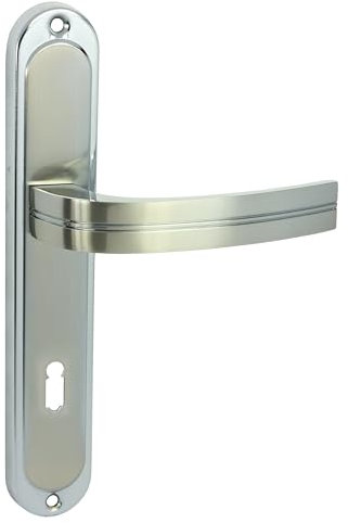 domino Türgriff 72 Drückergarnitur BB-Buntbart Set Langschildgarnitur Türklinke für Zimmertür, Bürotür, Kellertür & Innentür L-Form Türdrücker-Set aus Aluminium Chrom/Nickel DEKAN M6/M9
