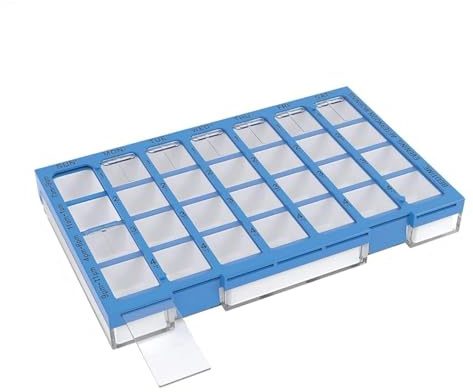 EZY DOSE Weekly AM/PM (7-Day) Daily Practidose Pill Planner, Medicine Case, Vitamin and Supplement Organizer, Large Easy Fill Compartments, 4 Times a Day, 28 Compartments, Clear Lids, Blue, BPA Free