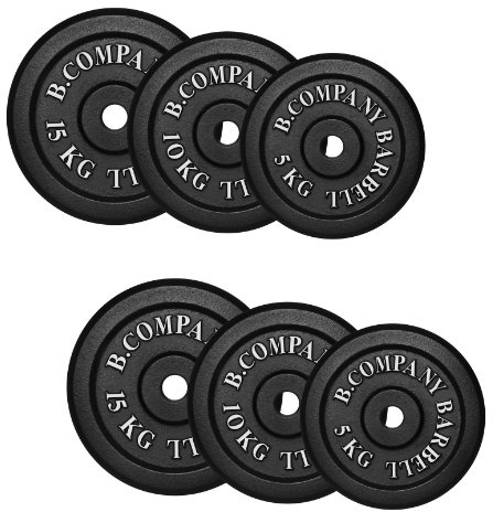 Bad Company Hantelskivor av gjutjärn I Viktskivor 30/31 mm för hantelträning I 60 kg (2 x 5 kg, 2 x 10 kg, 2 x 15 kg)