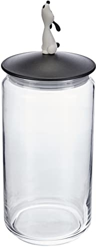 Alessi | LulàJar AMMI21 B - Design Behälter für Hundefutter mit Dekorierter Deckel, Glas mit Deckel aus Thermoplastischem Harz, Schwarz,27cm