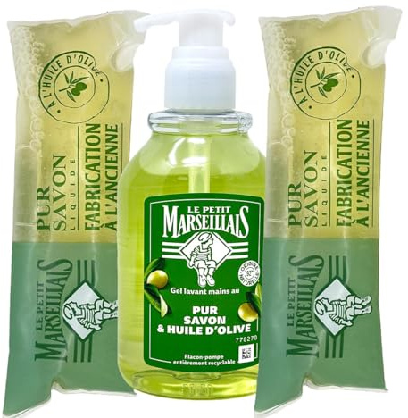 Le Petit Marseillais Flüssigseife pur Savon Olive 300 ml + 2 x 250 ml Nachfüllpack Flüssigseife Olive aus Frankreich