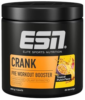 ESN Crank, Tropical Punch, 380g, 20 Portionen | Pre Workout Booster mit Koffein, vegan - made in Germany