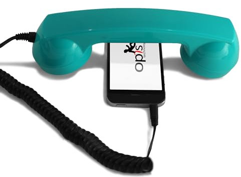 Opis 60s Micro: Auricular telefónico Retro y Vintage, Ideal para móvil. Adaptación a Auriculares Retro iPhone y Android con USB Turquesa