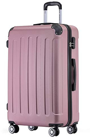 BEIBYE Hartschalen-Koffer Trolley Rollkoffer Reisekoffer Handgepäck 4 Rollen (M-L-XL-Set) (Rosa, XL)