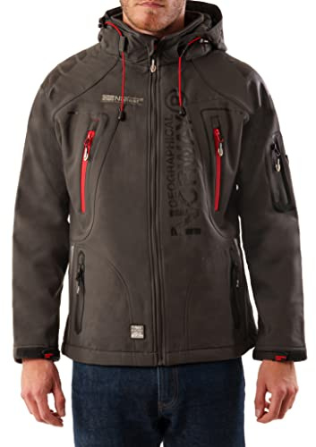 Geographical Norway Techno Men - Giacca Cappuccio Softshell Impermeabile Uomo - Giacca Vento Tattica Da Esterno - Escursionismo Sci Autunno Inverno Primavera (Grigio scuro rosso XL)