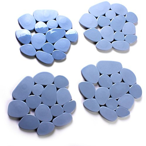 MSV Duschmatte Badematte Badewanneneinlage Anti Rutsch Pads Kieselstein - 4 Stück - antibakteriell rutschfest mit Saugnäpfen - Grau - ca. 13 x 11 cm