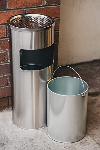 AR Free Standing Stainless Steel Metal Dust Rubbish Bin & Cigarette Ashtray Stand