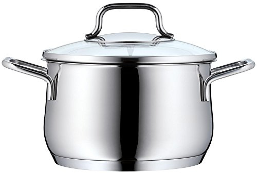 WMF Brilliant Kochtopf klein 16cm, Glasdeckel, Fleischtopf Induktion 2l, Cromargan Edelstahl satiniert matt, unbeschichtet