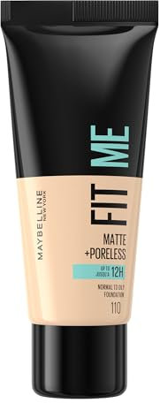 Maybelline New York Make Up, Fit Me. Matte + Poreless Make-Up Nr. 110 Porcelain, Mattierend und porenverfeinernd, Alle Hauttypen, 30 ml