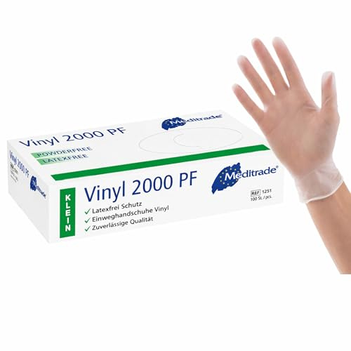 Meditrade 1251S Vinyl 2000 PF Guanti da Visita in Vinile, senza Polvere, Non Sterili, Taglia S, Confezione da 100 Guanti