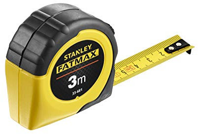 STANLEY 2-33-681 - Mètre Gamme FATMAX 3M - Fabriqué En France -Ruban Ultra Épais Plus Résistant - Revêtement Mylar - Marquage Double Face - Crochet 2 Rivets Avec Zéro Réel - Boitier Antichocs