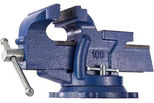 tectake® Schraubstock drehbar, Amboss, Tischschraubstock massiv, Gusseisen schwer, 360° drehbar, mit Drehteller für Montage Werktisch, Werkbänke, Werkstatttisch - Spannweite 125 mm