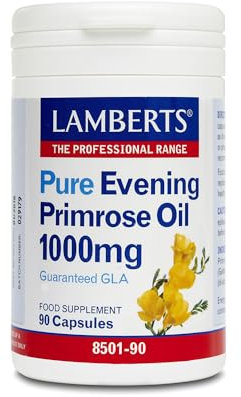 Lamberts Pure Evening Primrose Oil 1000mg – High Strength GLA Source with Vitamin E – Omega 6 Supplement – 90 Capsules