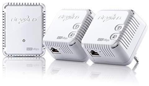 Devolo dLAN 500 WiFi ES - Kit de Adaptador de comunicación por línea eléctrica PLC (500 Mbps, 3 adaptadores, 1 Puerto LAN, repetidor WiFi, Amplificador de señal WiFi, WiFi Move), Blanco