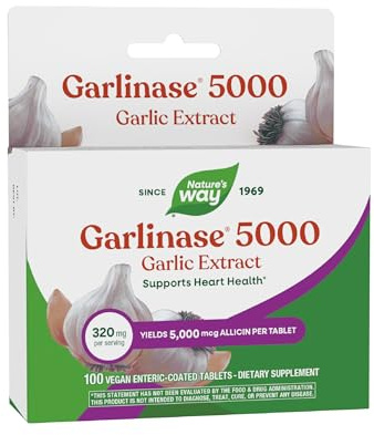 Nature's Way Garlinase 5000, Garlic Extract, Supports Heart Health*, Odor-Free, Vegan, 100 Tablets (Packaging May Vary)