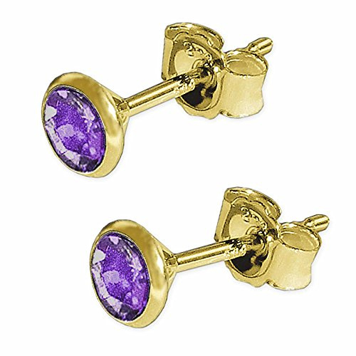CLEVER joyas aretes como par de pendientes con diseño de amatista de diámetro 4 mm redonda versión cáliz de oro 333