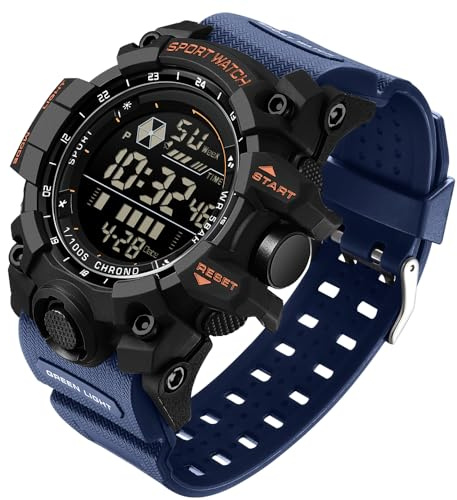 FANMIS Mens Military Multifunction Digital LED Watch Electronic Waterproof Alarm Quartz Sports Watch (Blue)