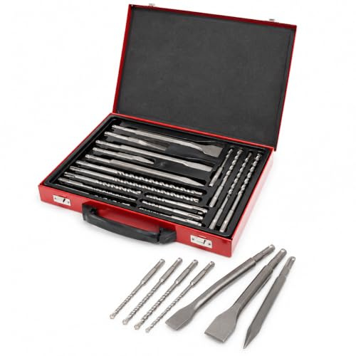 Lumberjack SDS Drill Bit Set 17 Piece SDS Plus Wood Masonry Chisel Bit Set | 17PC SDS PLUS SET | 12 DRILL BITS | 5 CHISELS | CR-STEEL | 5–14MM | METAL CASE