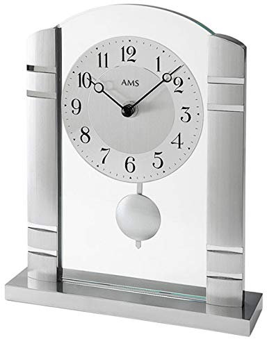 Pendeluhr AMS Tischuhr 1118 Quarz mit Pendel Metallgehäuse gebürstet , Mineralglas by AMS