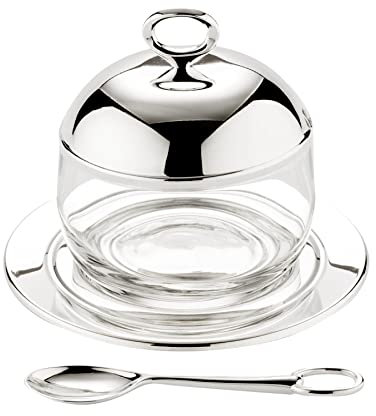 Edzard Barattolo marmellata Jago in Vetro, Altezza 10 cm, Placcato in Argento, Altamente lucidato