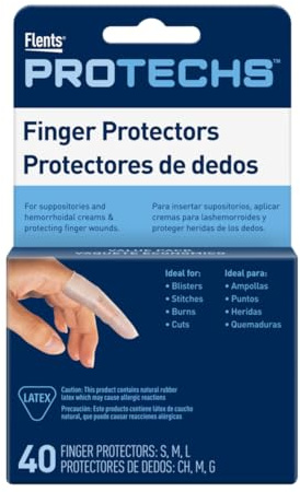 Flents Protechs Finger Protectors & Toes Cots, Ideal for Blisters, Scrapes, Stitches, Burns and Cuts, Moisture and Dirt Proof, Rubber, Assorted Sizes (S/M/L), 40 Count (Packaging May Vary)