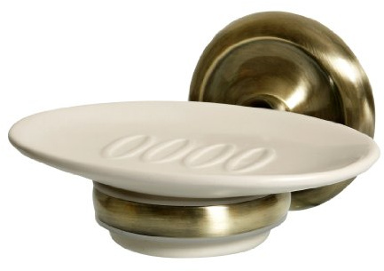 Bisk 00405 Deco Seifenschale aus Keramik, Halterung in Messing-Antik-Optik,13 x 12 x 7,5 cm