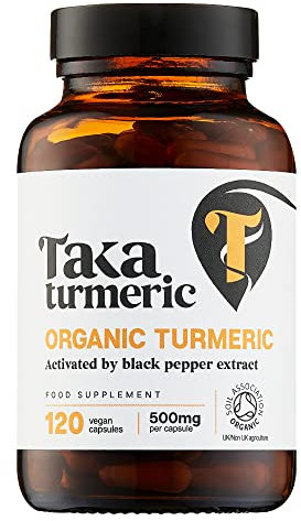 Taka Turmeric, 120 Caps Organic Turmeric with Black Pepper Extract Tumeric Curcumin Supplement, High Strength Tumeric Capsules with Curcumin and Black Pepper, Vegan, Recyclable Packaging