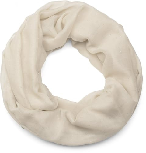 styleBREAKER Damen Loop Schal mit Glitzer-Effekt | Einfarbiger Schlauchschal aus weicher Viskose | Leicht & Elegant | 87 x 93 cm, Farbe:Beige