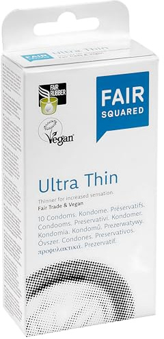 FAIR SQUARED Kondome Ultra Thin 10 Stück 54 mm – Veganes Kondom 10er Pack aus fair gehandeltem Naturkautschuk – Kondom extra dünn gefühlsecht hauchzart
