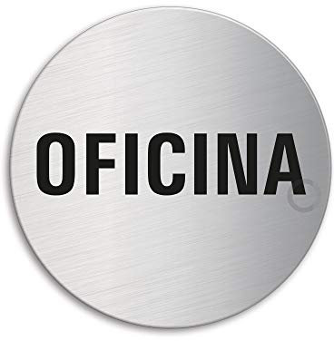Placa de Puerta – Oficina | Ø 75 mm Letrero acero inoxidable cepillado mate fino auto adhesivo Ofform Design No. 39135