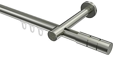 INTERDECO Innenlauf-Gardinenstange 20 mm, moderne Innenlaufstange aus Metall, Edelstahl-Optik, zur Wandmontage, Typ 10213825, 160 cm