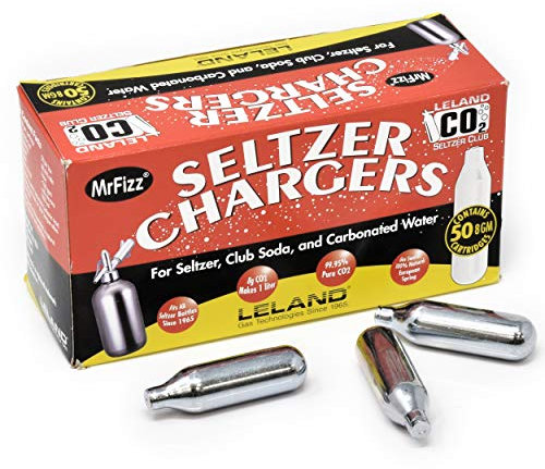 100 Leland (LE10 CO2) CO2 Soda Chargers - 8 Gram C02 Seltzer Water Cartridges For Use With Hamilton Beach Fizzini, and all 1Liter / Quart Soda Siphons