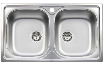 Fregadero empotrado de acero inoxidable de 2 cubetas de 86 cm