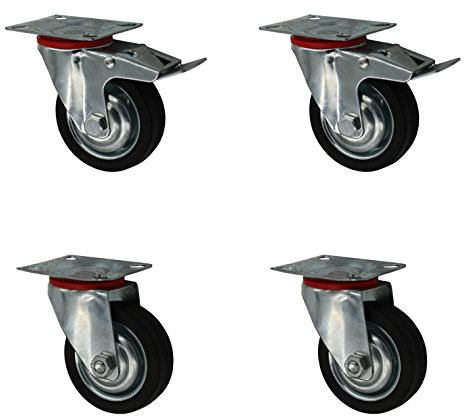 Set 75 mm Vollgummirolle Transportrolle 2+2 als Lenkrolle mit Bremse