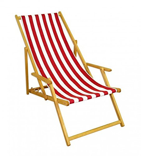 Sedia a Sdraio a Righe Bianco-Rossa con braccioli in Faggio Chiaro da Spiaggia 10-314N