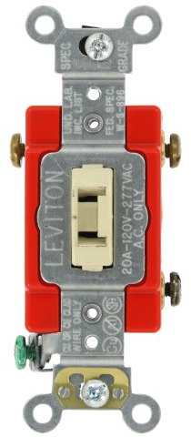 Leviton 20-Amp, 120/277-Volt, Toggle Locking 3-Way AC Quiet Switch, Extra Heavy Duty Grade, Self Grounding, Back and Side Wired, 1223-2IL, Ivory