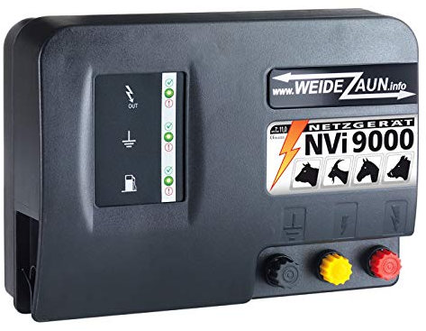 VOSS.farming Extrem Starkes 230V Weidezaungerät „NVI 9000“ 11 Joule und Zwei Anschlüsse für Lange Zäune mit Bewuchs, Pferdezaun, Ponyzaun, Rinderzaun, Weidezaun, Elektrozaungerät
