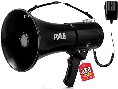 Pyle 50W Megafon mit Sirene & Mikrofon , Tragbar, Handmikrofon, 200m Reichweite Lautsprecher für Outdoor, Sport & Sicherheit Modellvarianten mit AUX/Recorder verfügbar