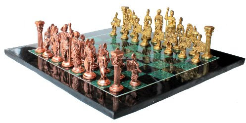 15 X 15? Collectible Chess Game Board Set Made with Black Marble, Malachite + Roman Brass Pieces (Delivery ≪ 7 Days)
