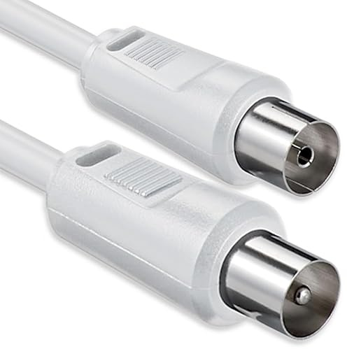 1aTTack.de 1x 10m TV Antennenkabel Koax-Stecker/Buchse 75dB Weiß | 2-fach geschirmtes Koaxialkabel für TV, Radio, DVB-T/T2, DAB und Kabelanschluss; Koax-Stecker auf Koax-Buchse