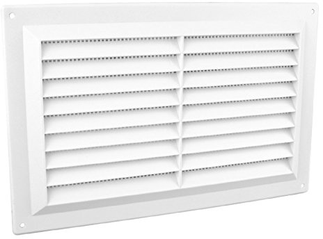 White Plastic Louvre Air Vent Grille 258mm x 94mm Flush Fit with Removable Flyscreen Cover Free Air Space and Easy to Install for High Airflow Ventilation Perfect for Larders and Wardrobes