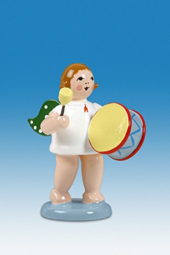 Rudolphs Schatzkiste Holzfigur Engel mit großer Trommel und Krone Höhe 6cm NEU Holzengel Instrument Seiffen Erzgebirge Figur Dekoration Holzfiguren Weihnachten Fensterschmuck Spielzeug Deko