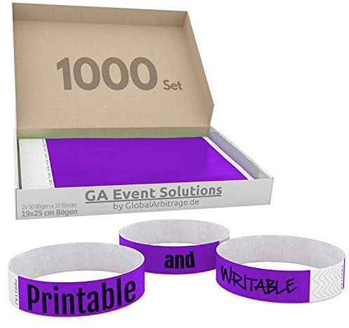 1000 Eintrittsbänder aus Tyvek zum selbst gestalten und bedrucken in Lila von GA Event Solutions - Party Einlassbänder, Festival Armbänder für dein Event