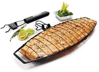 GrillPro 21015 Fischkorb mit abnehmbarem Griff, Chrom