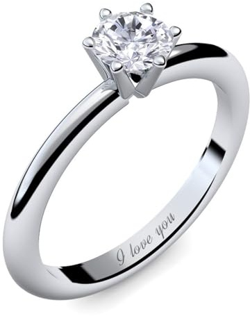 Engagement Ring for Women Sterling Silver 925 | Proposal Promise Rings Zirconia Stone like Diamond | I Love You Engraving | Will You Marry Me Gift Present for Her Girlfriend Ladies Fiancé Size K 50