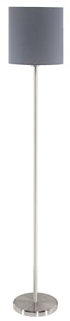 Eglo Lampdaire PASTERI, lampe de sol en textile à flamme, lampe sur pied ovale en acier et tissu, couleur : nickel mat, gris, argent, douille : E27, interrupteur à pédale inclus